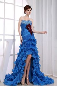 High-low Mermaid Organza Royal Blue Prom Dress Beading Ruffled