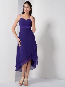 Simple Style Spaghetti Straps High-low Purple Dress for Prom