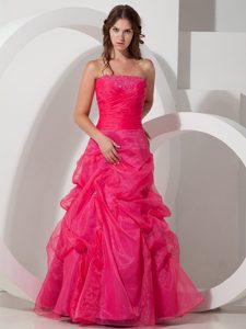 Strapless Pick Ups Hot Pink Beaded Prom Celebrity Dresses