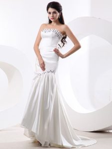 California Mermaid Prom Gown Dress With Beading and Brush Train