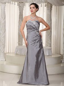 inexpensive Gray Long Prom Dress with Appliques and Beading