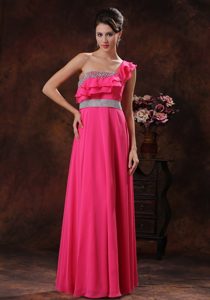 Empire One Shoulder Beaded Prom Celebrity Dress in Hot Pink
