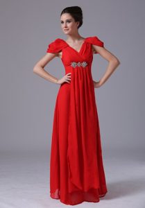 V-Neck Short Sleeves Red Prom Dress for Girls in Gainesville