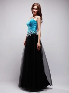 Mature A-line Sweetheart Black and Blue Appliqued Prom Dress