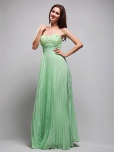 Pretty Column Pleated Beaded Apple Green Long Prom Dress