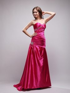Exclusive Column Sweetheart Hot Pink Beaded Prom Dresses