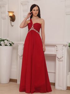 Clearance Red One Shoulder Beaded Chiffon Prom Bridesmaid Dresses