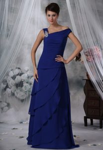 Asymmetrical Royal Blue Floor Length Prom Maxi Dress with Beading