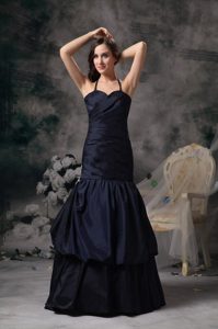Discount Halter Pick ups Taffeta Prom Party Dresses in Navy Blue