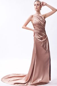 Court Train One Shoulder Champagne Prom Party Dress in Storrs