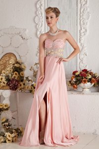 Sweetheart Beaded Slitted Baby Pink Prom Dress in Westminster