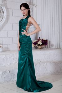 Custom Made Beaded Turquoise Prom Party Dress with Back Out