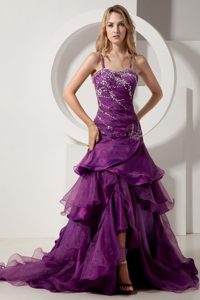 Dark Purple Spaghetti Straps Prom Party Dress with Rhinestones