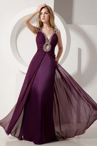 Beaded and Ruched Dark Purple Prom Pageant Dresses with Cutouts