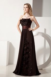 Brown Floor Length Prom Pageant Dresses with Flowers and Beading