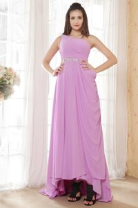 Lavender One Shoulder Prom Pageant Dress with Beading and Ruches