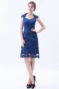 Blue Square Mini Length Prom Dama Dresses with Lace Appliques
