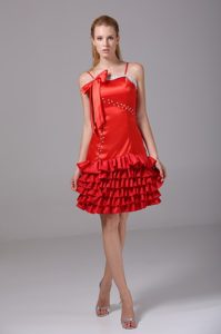 Beading Ruffled Layers Red Prom Homecoming Dress Spaghetti Straps