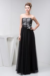 Tulle Sweetheart Black Prom Dress with Handmade Flower