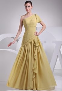 Chiffon One Shoulder Yellow Prom Dress for Girls Floor-length