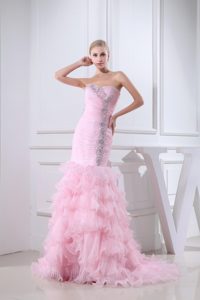 Sweetheart Beaded Ruffled Baby Pink Prom Dress in California