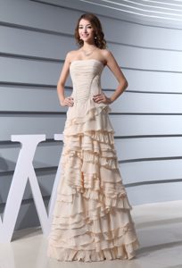 2013 Cheap Champagne Long Prom Dress with Ruffled Layers