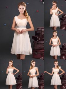 Romantic Champagne Zipper Damas Dress Ruffles and Sequins and Ruching and Bowknot and Hand Made Flower Sleeveless Mini Length