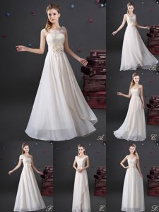 Classical White Zipper Dama Dress for Quinceanera Lace and Appliques and Bowknot Sleeveless Floor Length
