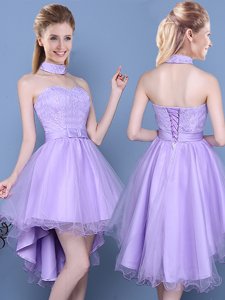 Chic High Low A-line Sleeveless Lavender Dama Dress Lace Up