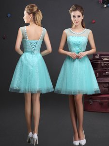 Pretty Scoop Half Sleeves Dama Dress Mini Length Lace and Appliques and Ruffles and Bowknot Champagne Tulle