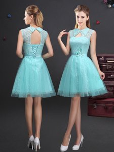 Aqua Blue Sleeveless Tulle Lace Up Damas Dress for Prom and Party and Wedding Party