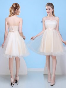 Sweet White Damas Dress Prom and Party and Wedding Party and For with Lace and Bowknot V-neck Sleeveless Zipper