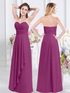 Wonderful Floor Length Zipper Dama Dress for Quinceanera Fuchsia and In for Prom and Party and Wedding Party with Ruching