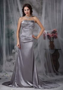 Ruching Beading Court Train Prom Holiday Dress in Gray Color 2014