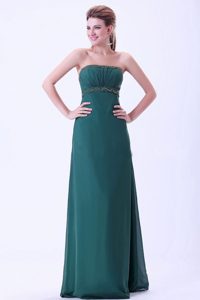Beaded and Ruched Strapless Prom Evening Dress in Peacock Green
