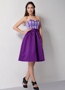 Purple Satin A-line Sweetheart Prom Evening Dress of Knee Length