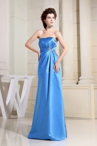 Appliques and Ruches Accent Long Prom Evening Dress in Sky Blue