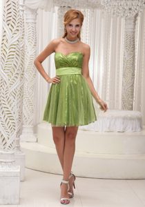 Spring Green Mini Length Prom Gown Dress with Sequins Over Skirt