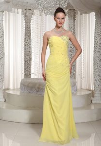 Beading and Ruches Accent Prom Theme Dresses in Light Yellow 2014