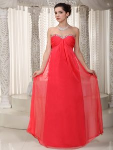 Coral Red Sweetheart Beaded Dresses for Prom Night of Floor Length