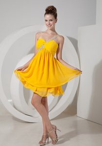 Appliqued One Shoulder Mini Dresses for Prom Night in Bright Yellow