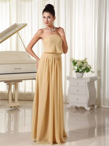 Wheat Colored Strapless Chiffon Prom Court Dresses of Floor Length