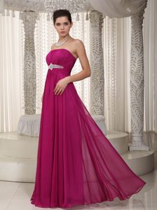 Popular Fuchsia Empire Strapless Prom Court Dresses with Beading