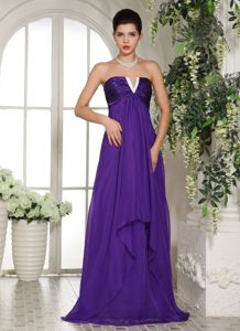 Eggplant Purple Empire Chiffon Prom Court Dresses with Slot Neckline