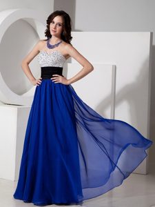 Beading Sash Accent Long Chiffon Dresses for Prom in Royal Blue