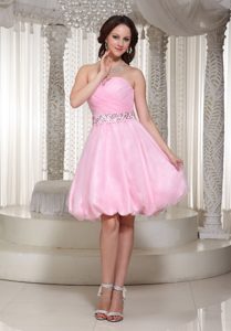 Ruched and Beaded Baby Pink Strapless Short Dress for Prom Queen