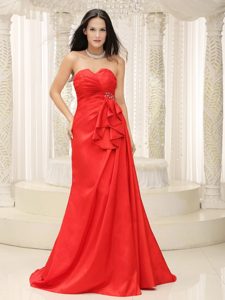 Brooch and Ruches Accent Red Brush Dress for Prom Queen for Cheap
