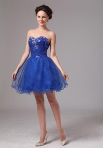 Pretty Royal Blue Sweetheart Beaded Mini-length Dress for Prom