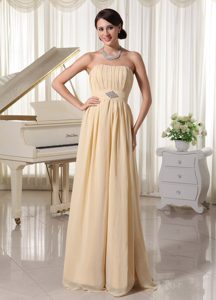 Discount Champagne Ruched Chiffon Dress for Prom with Beading