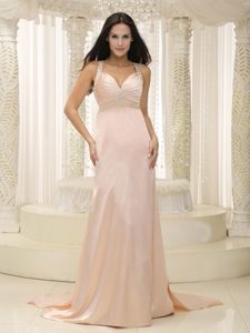 Charming Straps Elastic Woven Satin Ruched Prom Dress